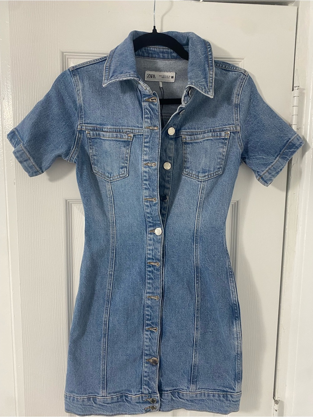 Zara Denim Button-Up Collared Mini Dress - Size Small
